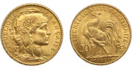 260 eur 20 francos 1911  Francia oro 900 peso 6,45 gr